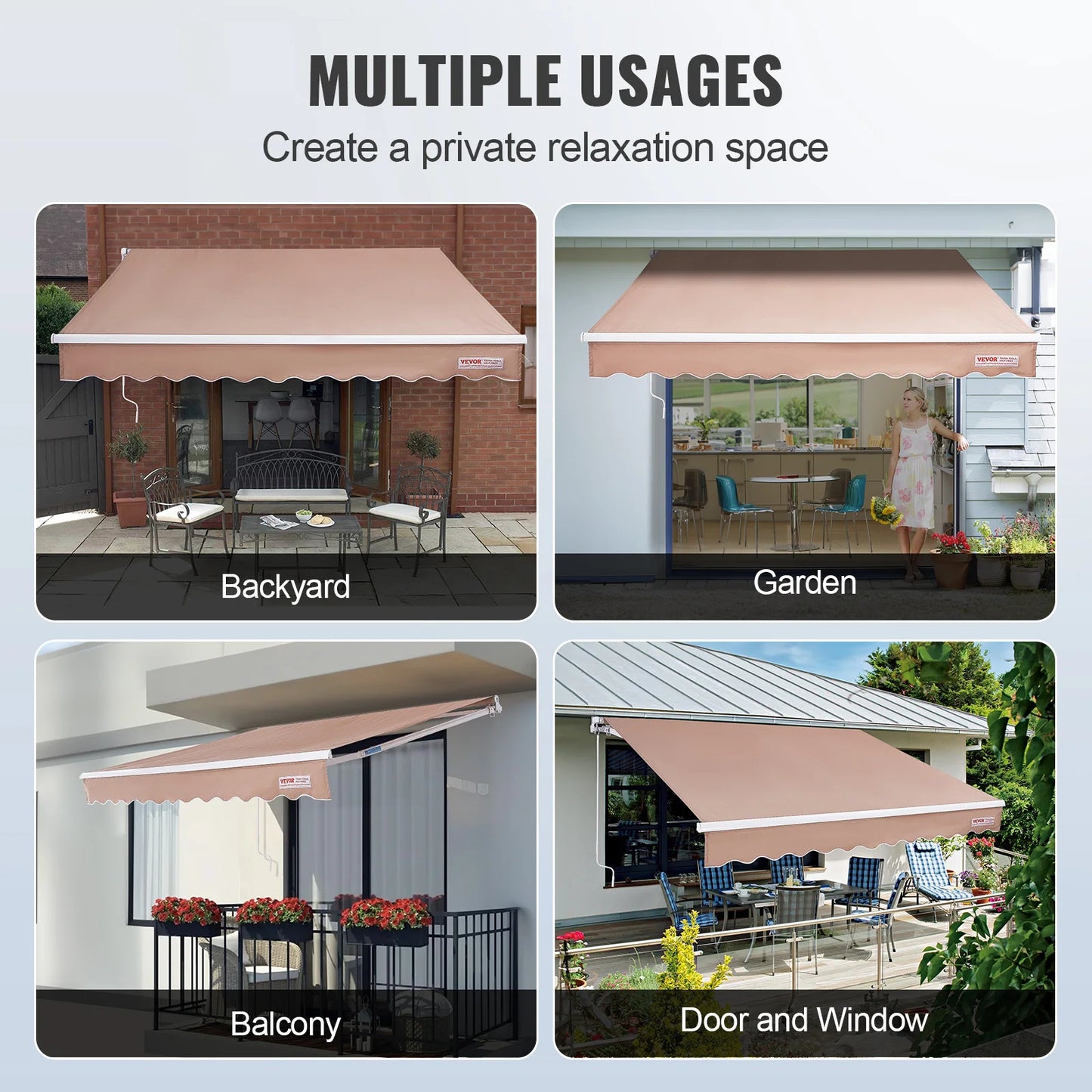 SucceBuy Manual Retractable Awning Outdoor Awning Retractable Sun Shade Water-Resistant Polyester Patio Door Window for Backyard - Louie's Joint 