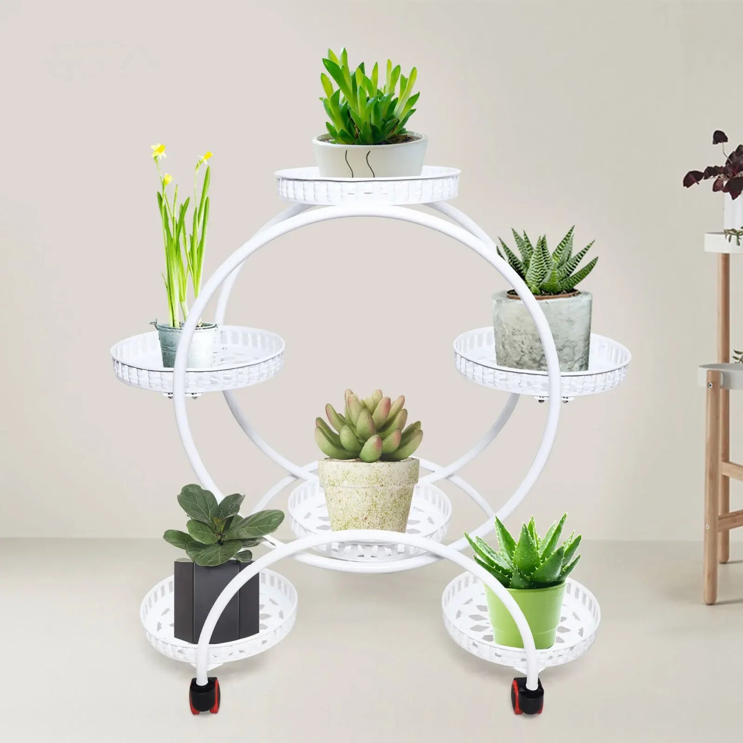 Metal Plant Stands 6 Pots Plants Flower Stand for Patio Garden Living Room Corner Balcony Bedroom Black / White - Louie's Joint 