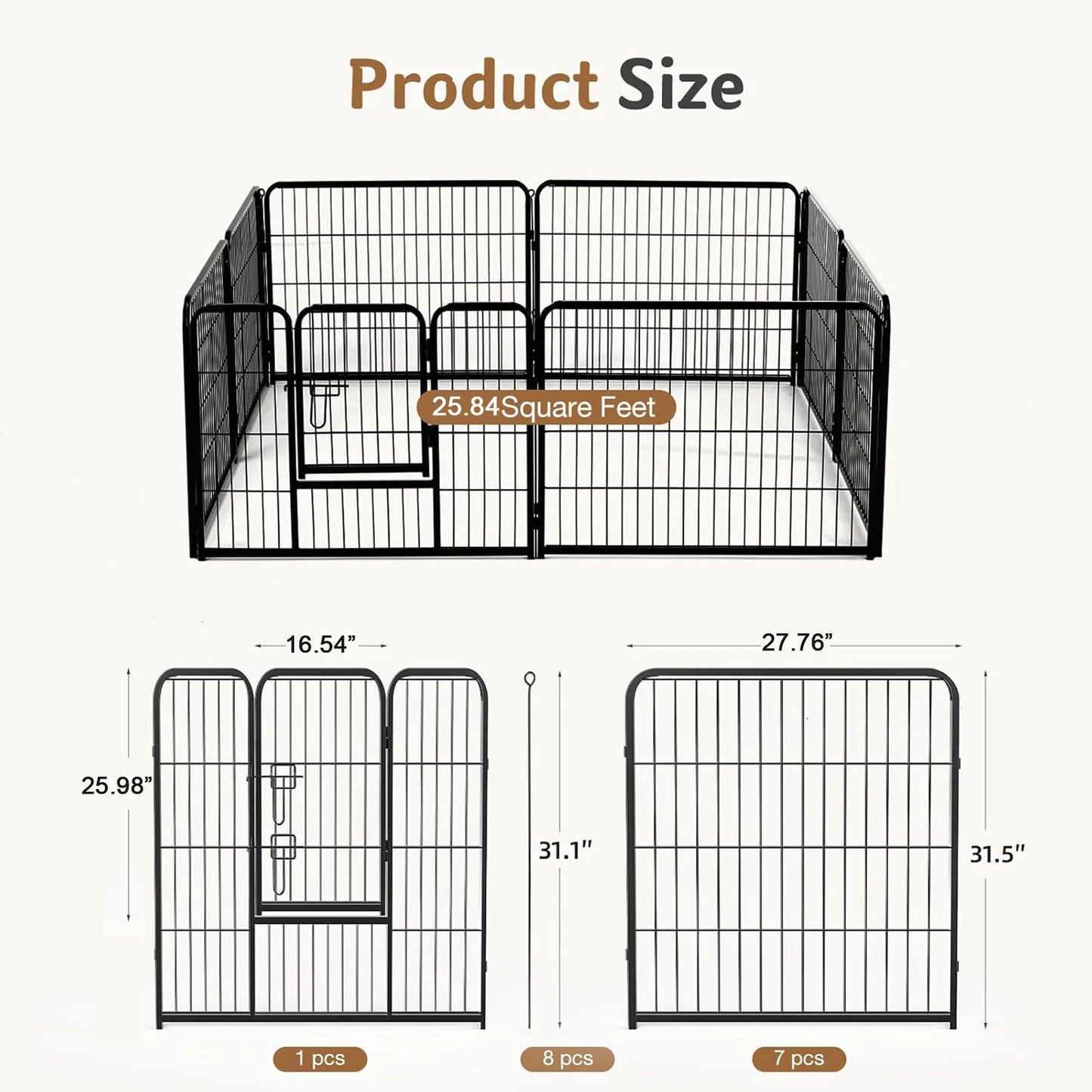 JHK Metal Dog Playpen 8 Panels Foldable Pet Fence Outdoor