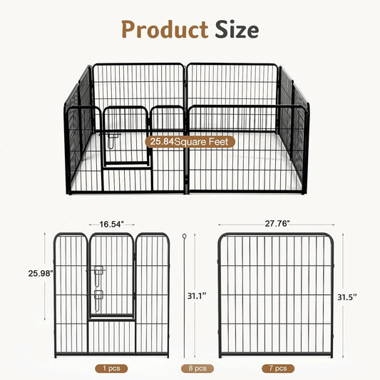JHK Metal Dog Playpen 8 Panels Foldable Pet Fence Outdoor