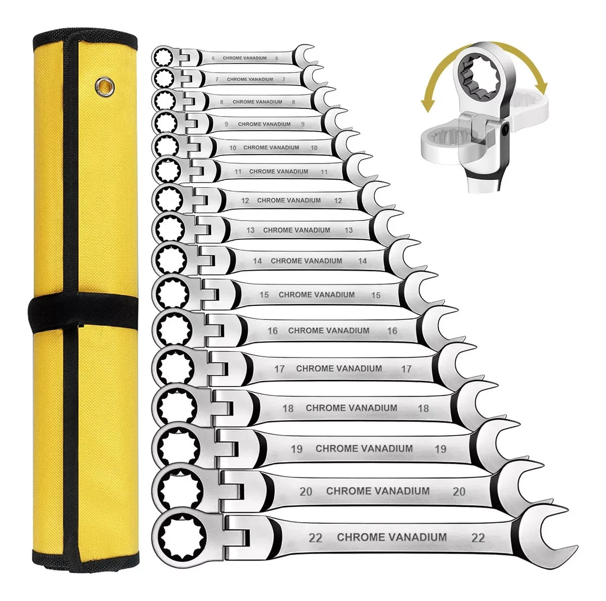 WOZOBUY Flex-Head Ratchet Wrench Set 72 Teeth Cr-V Steel