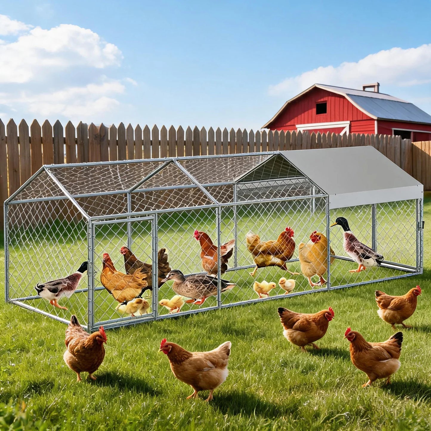 Portable Metal Chicken Coop 120x40x40in Chicken Run For Yard With Anti-UV Waterproof Cover, Poultry Cage For Ducks Rabbits - Louie's Joint 