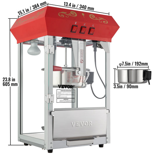 SucceBuy 8/12Oz Electric Popcorn Maker Commercial Popper Machine  Automatic Corn Cookware with Scoop Spoon SUS304 Heating Tube - Louie's Joint 