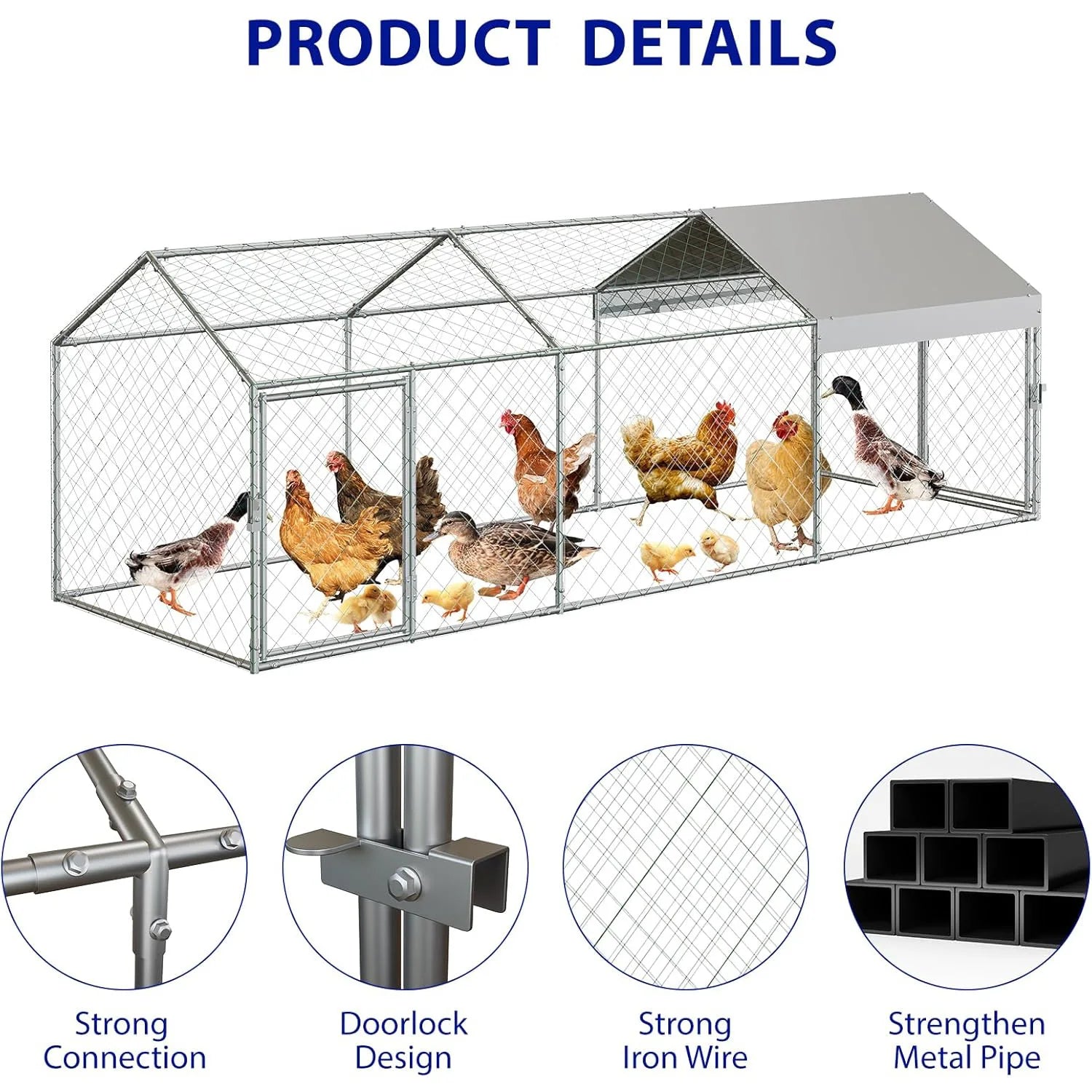 Portable Metal Chicken Coop 120x40x40in Chicken Run For Yard With Anti-UV Waterproof Cover, Poultry Cage For Ducks Rabbits - Louie's Joint 