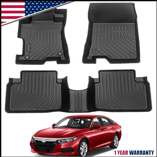 3PCS All Weather Rubber Car Floor Mats For Accord 8th Gen 2008-2013 3D Raised Edges Waterproof Non-Slip Heavy Duty Car Mats Flexible Floor Liners