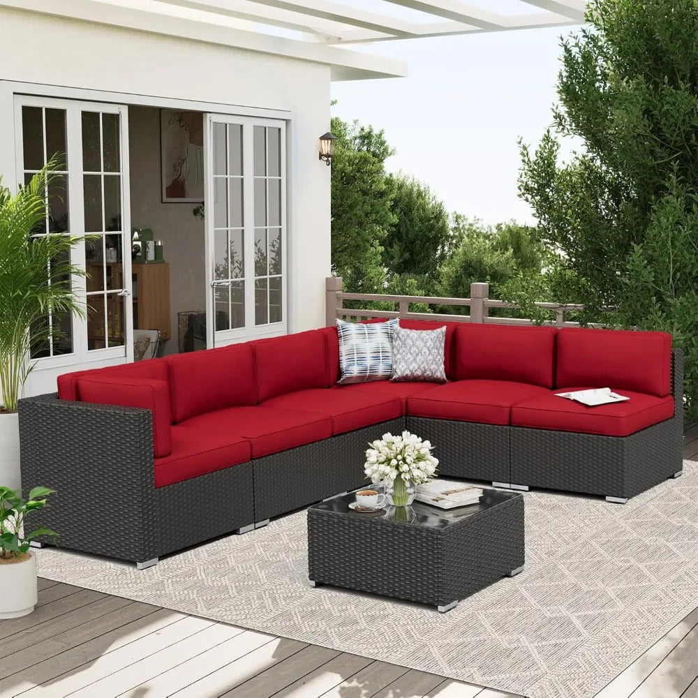 Outdoor Patio Sofa Set In Rattan Wicker With Glass Table