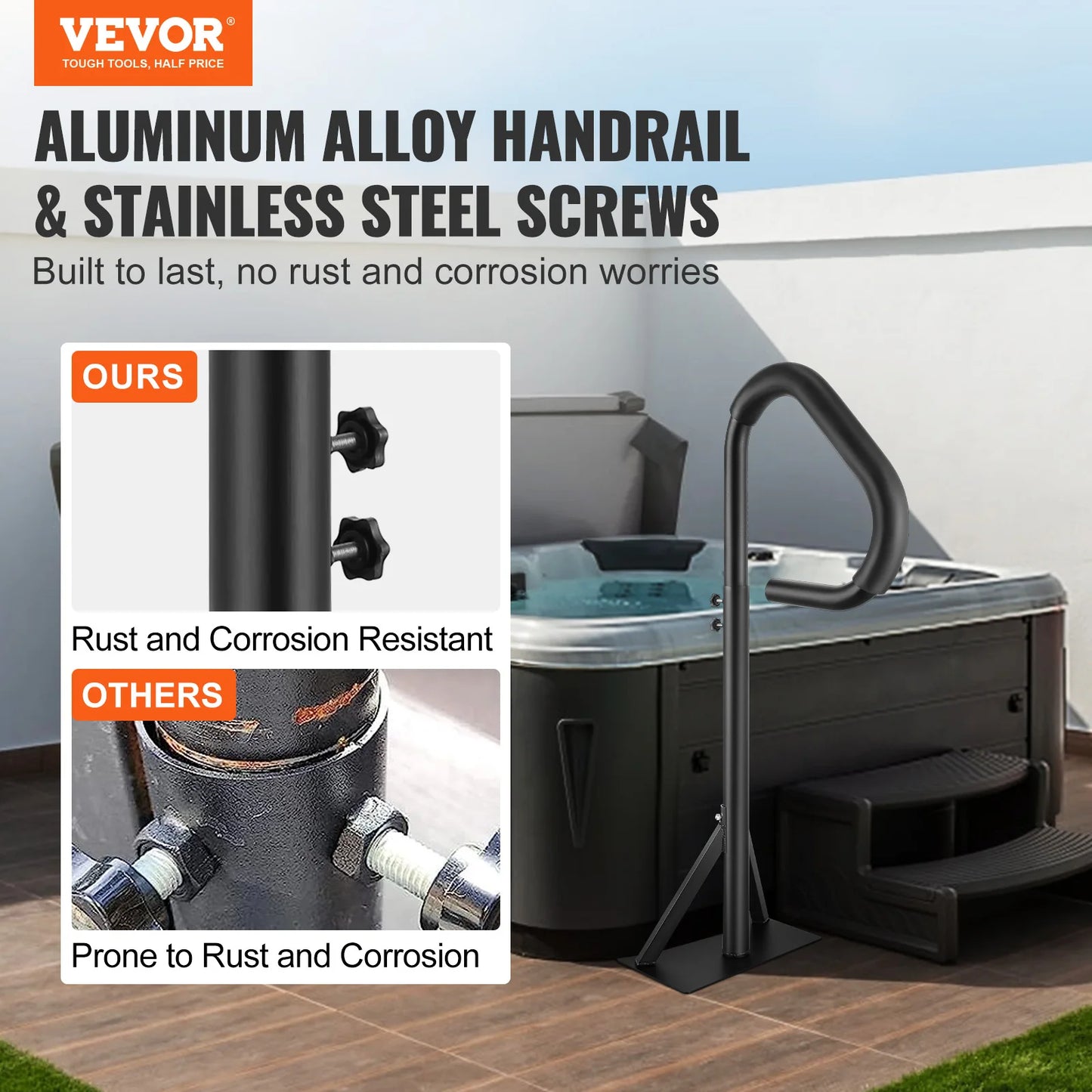 360 Rotatable Hot Tub Hand Rail With Slide-In Mount Base