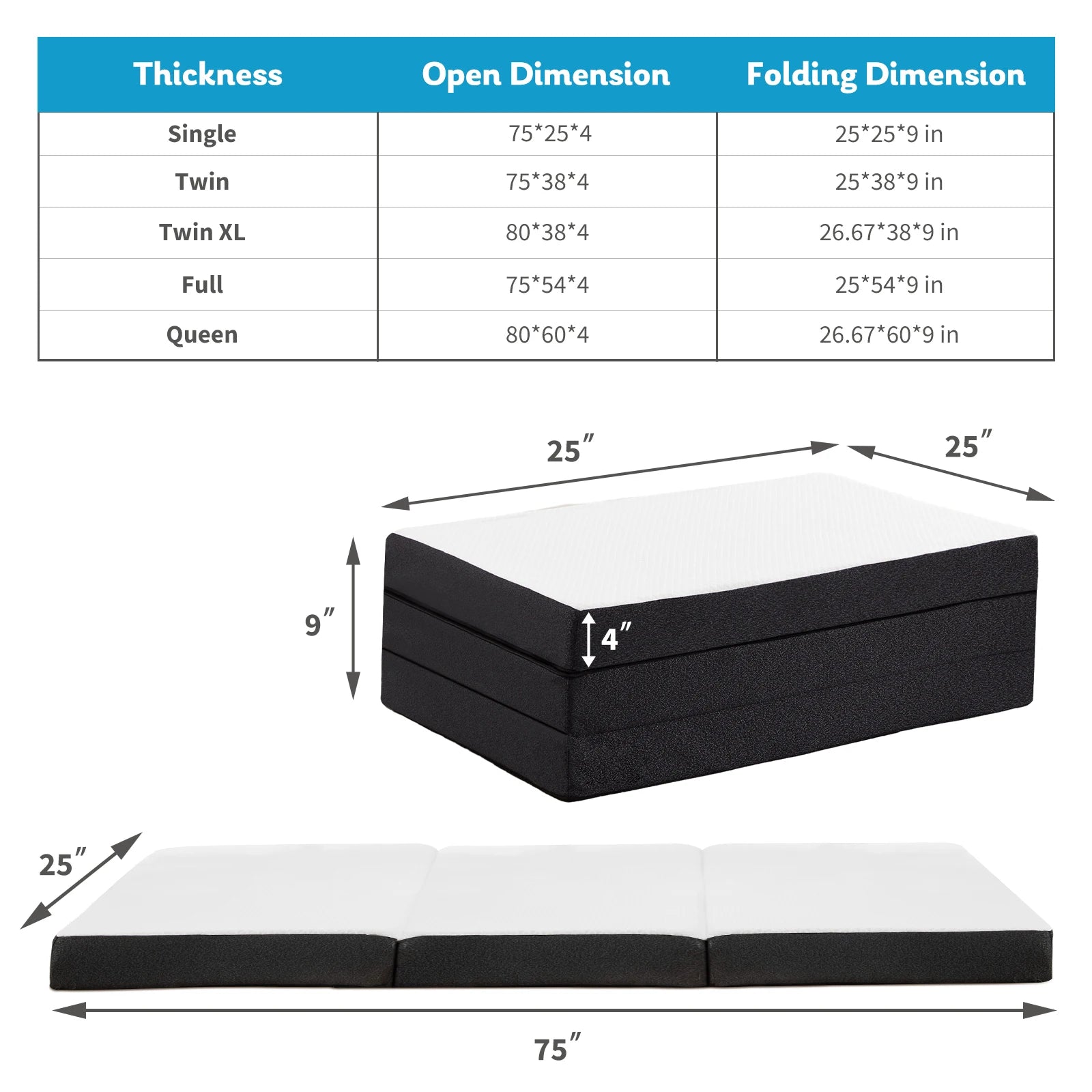JHK Tri-Fold Memory Foam Mattress with Collapsible and Washable Cover Portable Floor Bed with CertiPUR-US Certified for Travel - Louie's Joint 