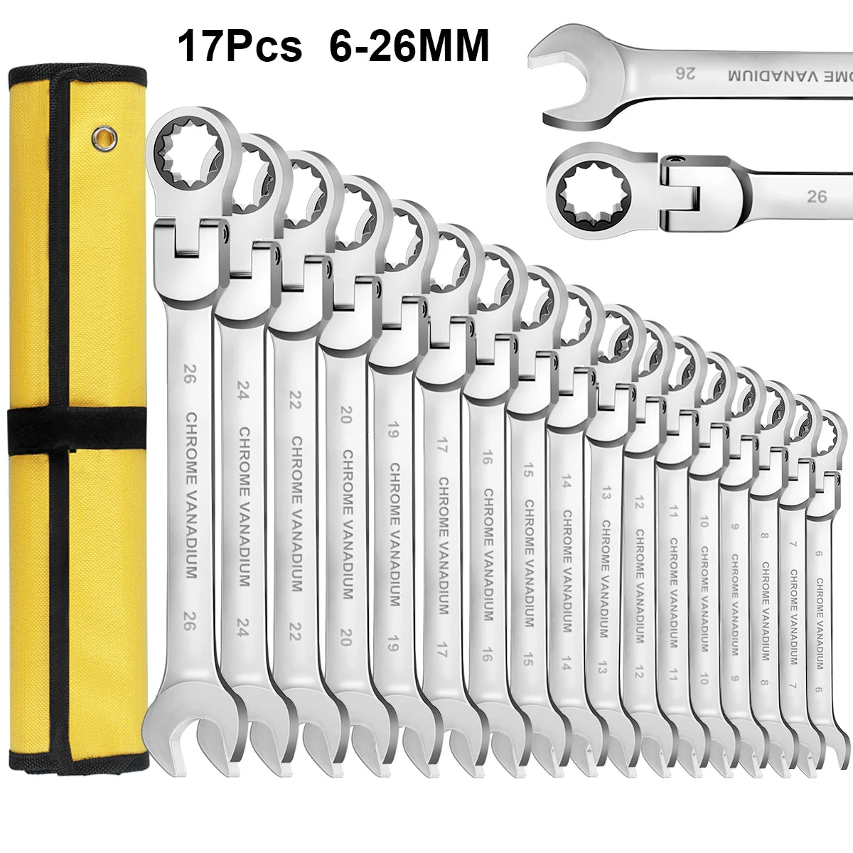 WOZOBUY Flex-Head Ratchet Wrench Set 72 Teeth Cr-V Steel