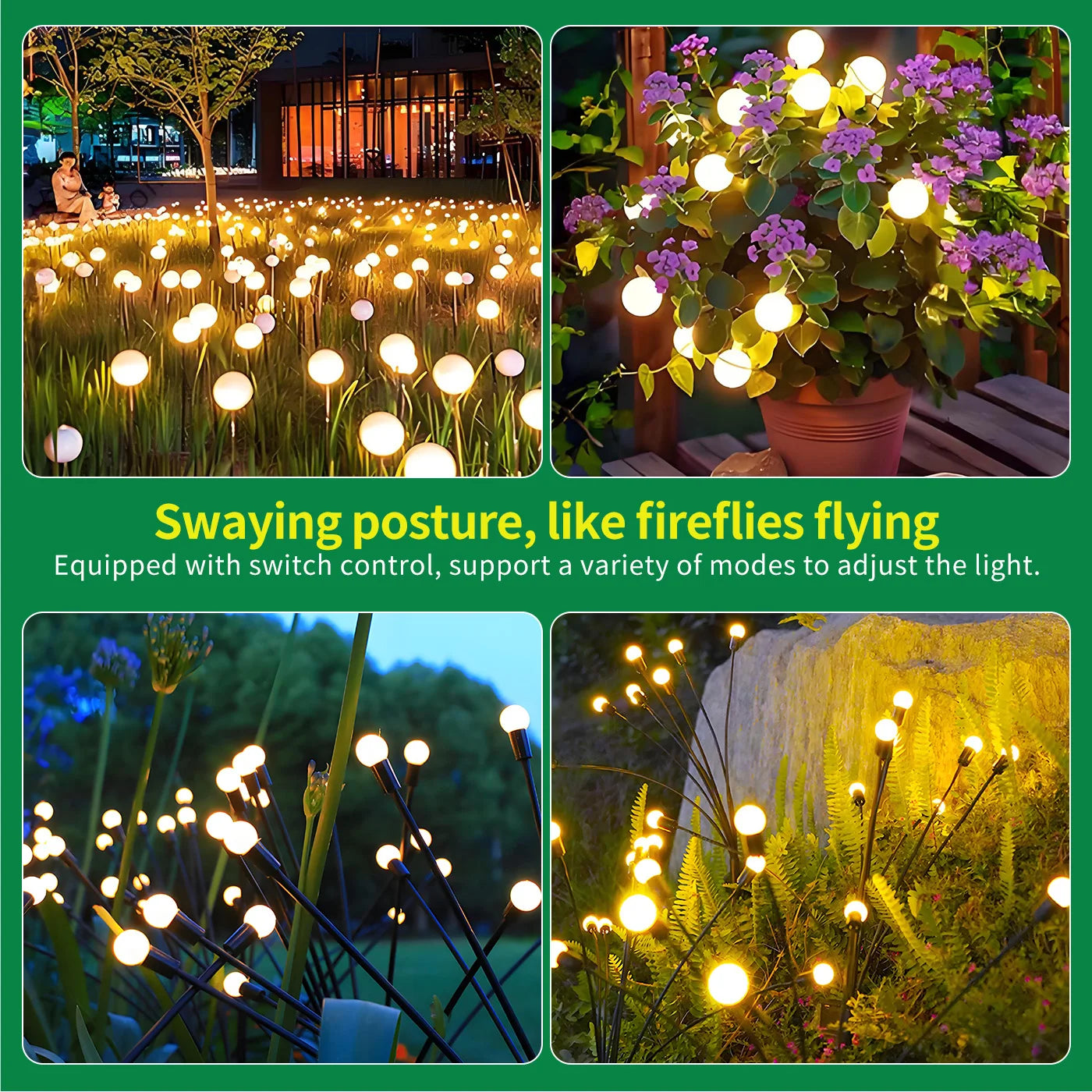 Solar Firefly Led Outdoor Garden Lights Waterproof Pathway Decor