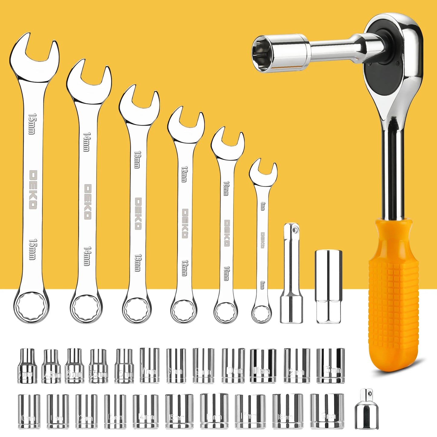 DEKO 228Pcs Socket Wrench Auto Repair Tool Combination Package Mixed Tool Set Hand Tool Kit with Plastic Toolbox Storage Case - Louie's Joint 