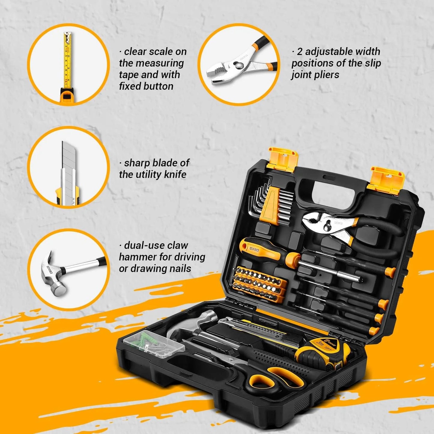 DEKO General Toolbox Kit With Plastic Case 50 Piece Set