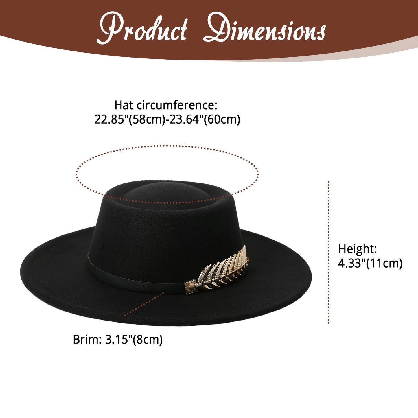 Womens Elegant Felt Cloche Flat Brim Hat with Metallic Fishbone Embellished Band - Louie's Joint 