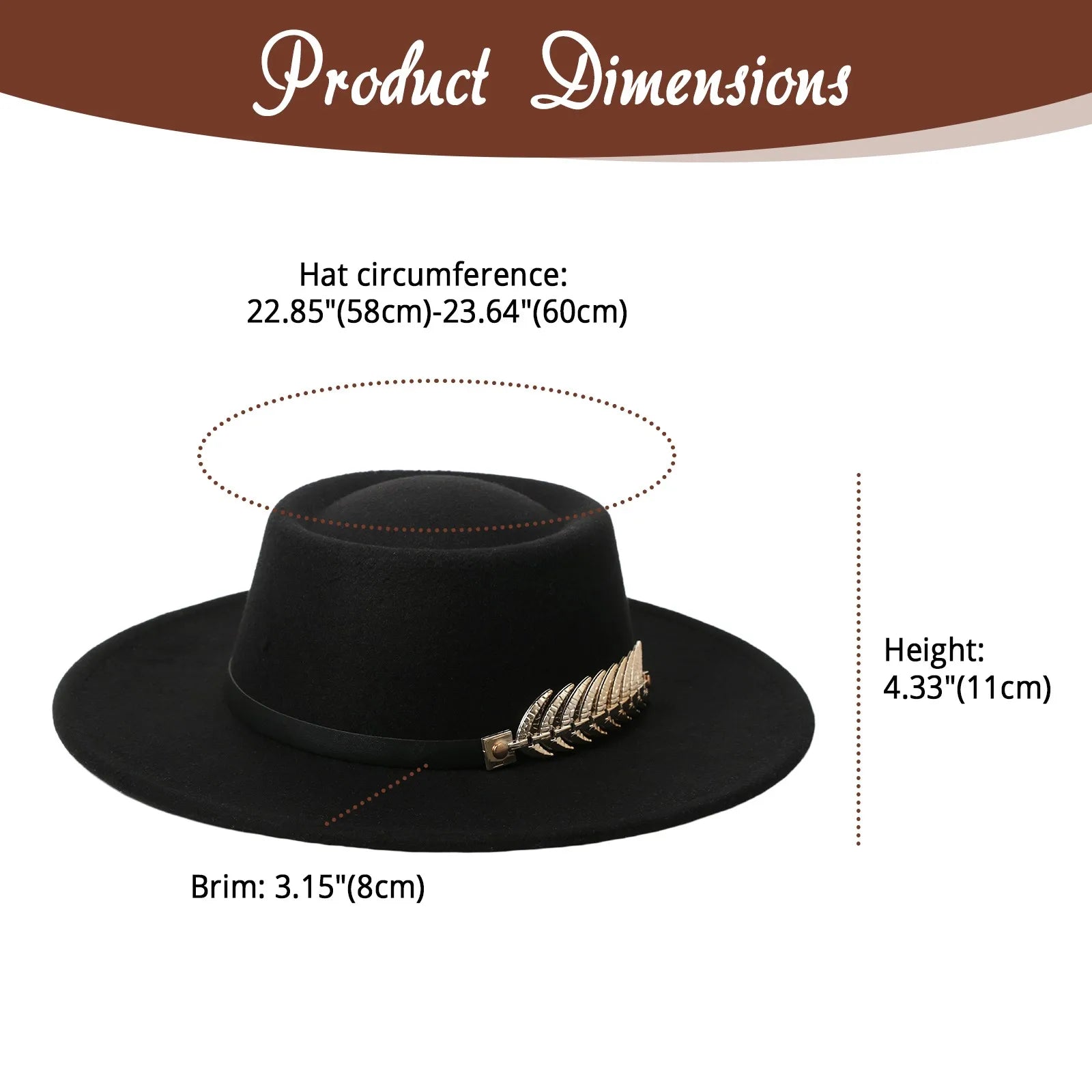Womens Elegant Felt Cloche Flat Brim Hat with Metallic Fishbone Embellished Band - Louie's Joint 