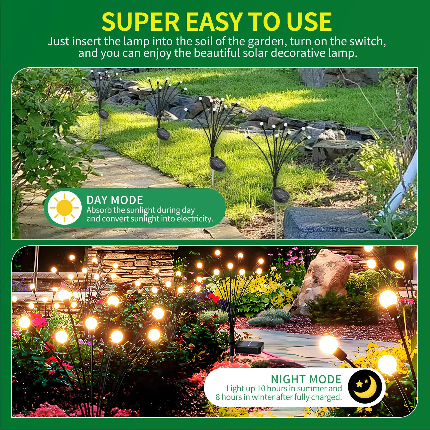 Solar Firefly Led Outdoor Garden Lights Waterproof Pathway Decor