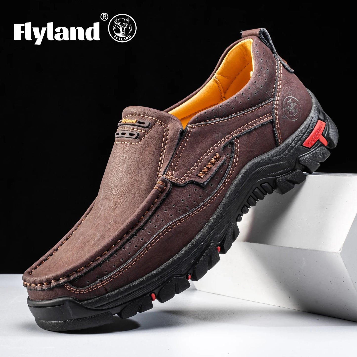 FLYLAND Original Men'S Loafers Handmade Shoes Business Casual Shoes Slip-On Ankle Boots Dress Boots