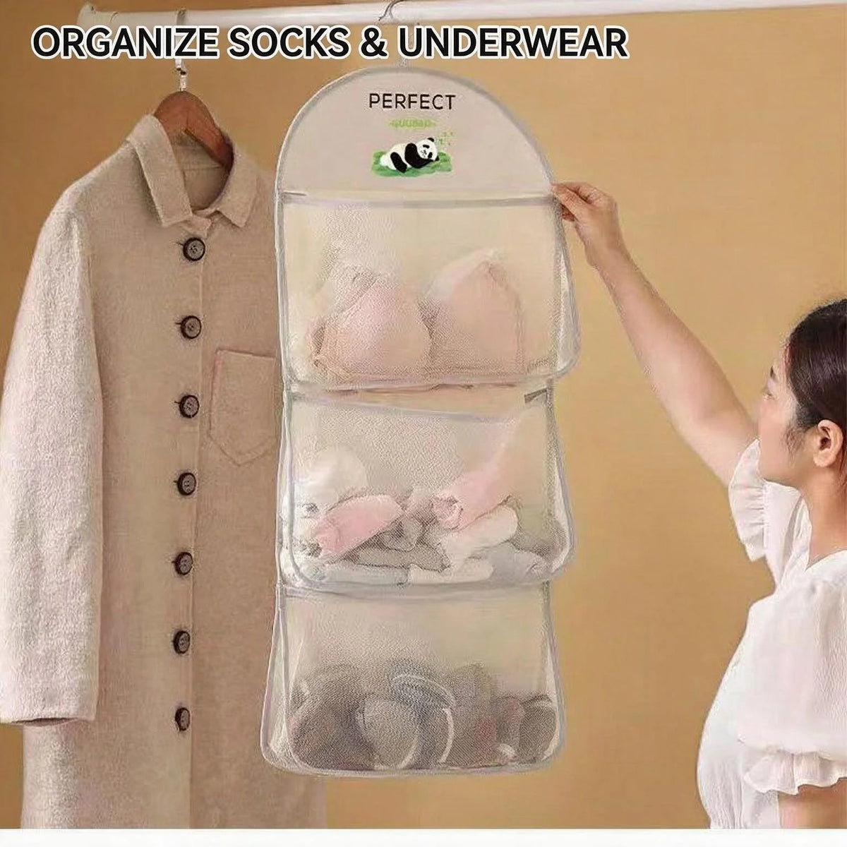 1 Pack Hanging Mesh Storage Bag Breathable Visible Pockets Space Saving Large Capacity Washable Over Door Closet Bedroom Dorm Storage For Renters Students Household Use Organizer For Socks Underwear Panties Small Personal Sun