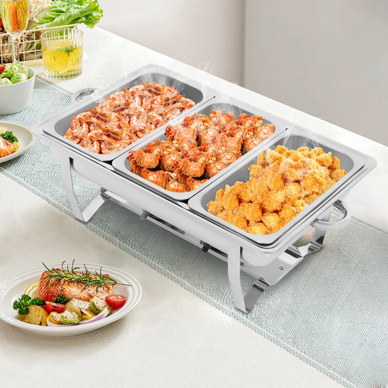 Stainless Steel Chafing Dish Buffet Set Rectangular Catering Chafer Warmer Buffet Dishes Warming for Restaurants, Buffets - Louie's Joint 