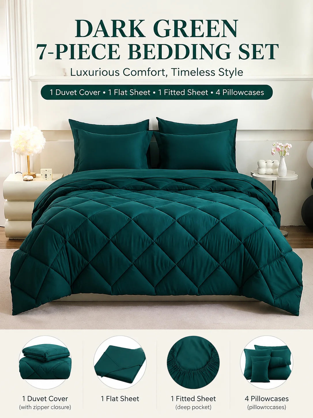 5pcs/7pcs Twin Full Queen King Bedding Sets Home Decor Comforter Flat Sheet Fitted Sheet Pillowcases Sleeping Sets - Louie's Joint 