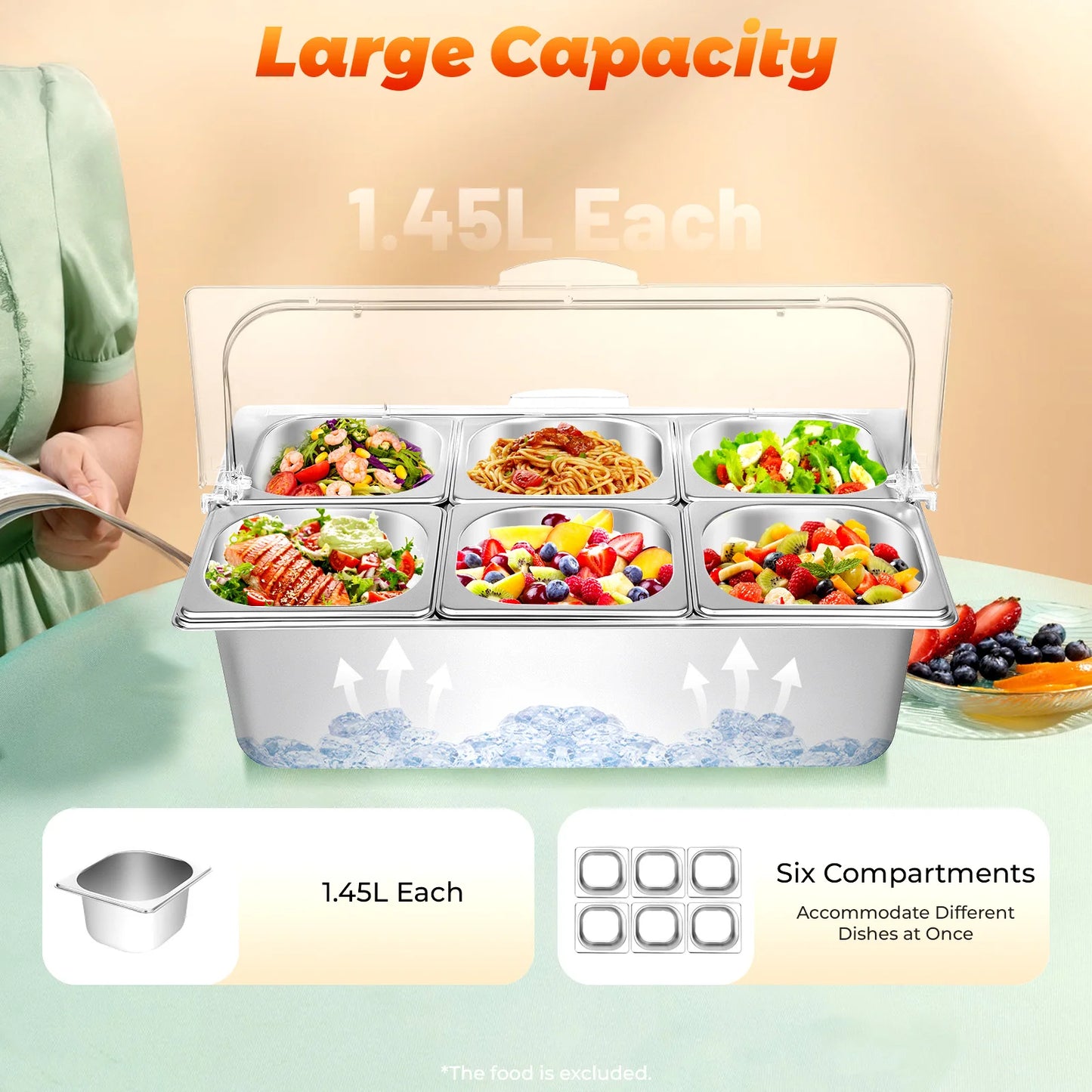 Bymaocar Countertop 6 Pan Condiment Dispenser Buffet Tray