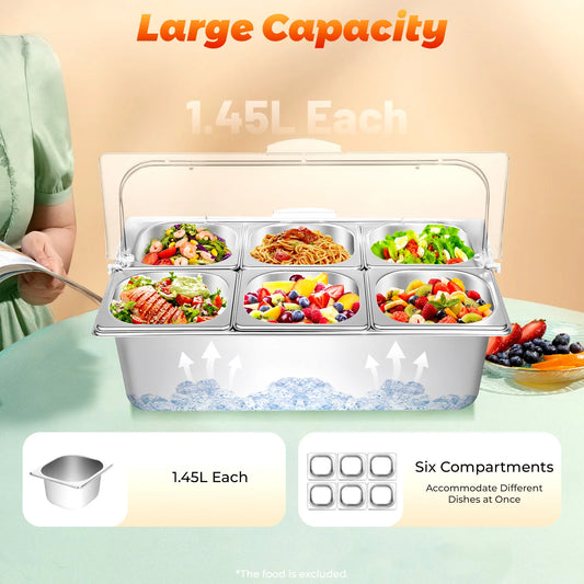 Bymaocar Countertop 6 Pan Condiment Dispenser Buffet Tray