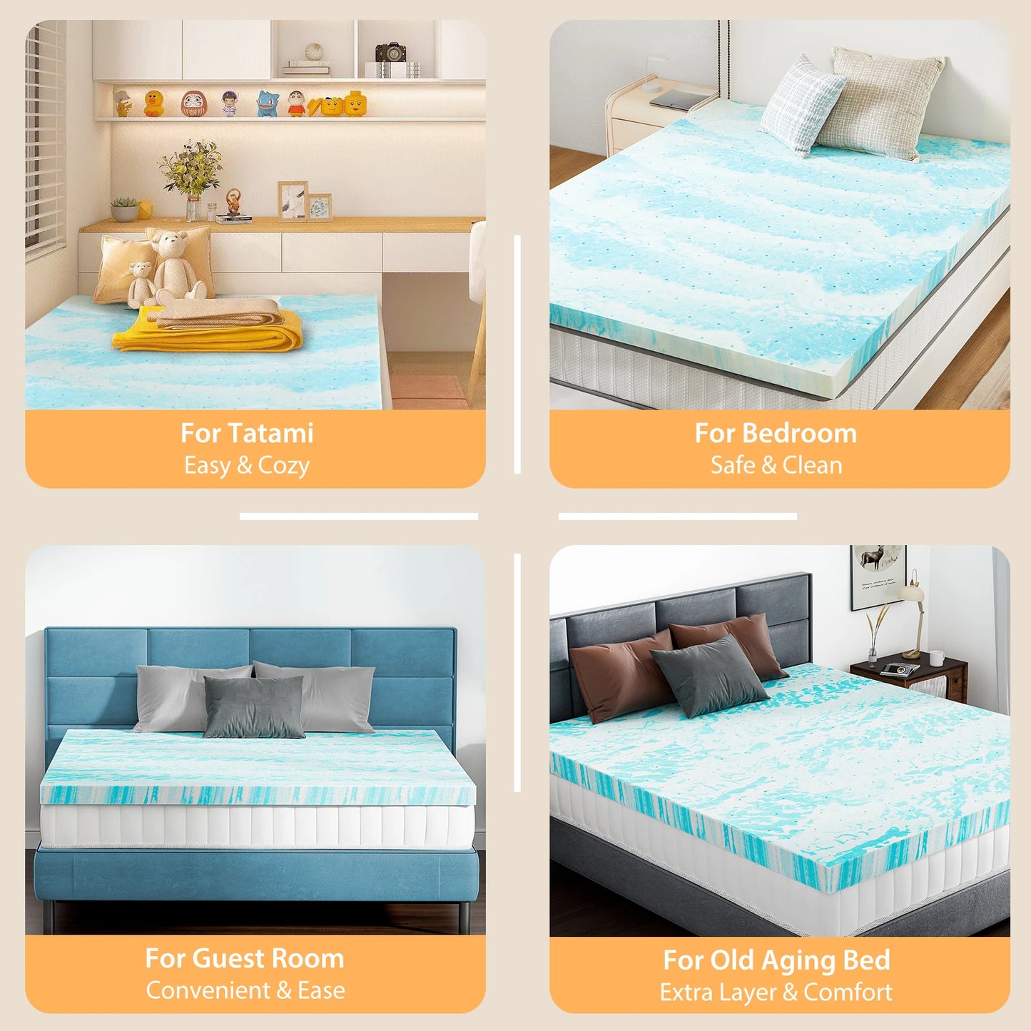 JHK 2-4 Inch Gel Memory Foam California King Mattress Topper  Cooling Mattress Soft and Breathable Bed Topper Bedroom Furniture - Louie's Joint 