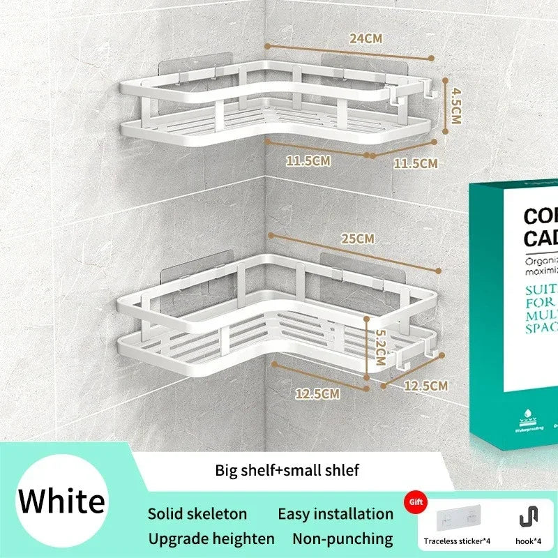 Stainless Steel Corner Shelf Dual Layer No Drilling Wall Mounted Organizer