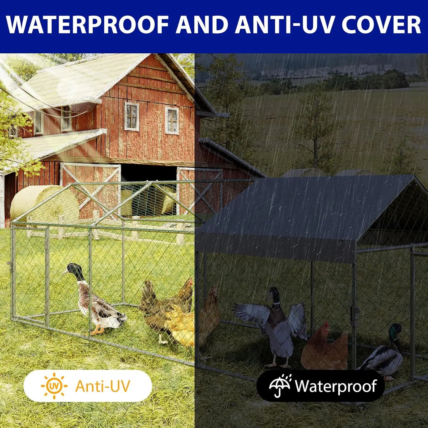 Portable Metal Chicken Coop 120x40x40in Chicken Run For Yard With Anti-UV Waterproof Cover, Poultry Cage For Ducks Rabbits - Louie's Joint 