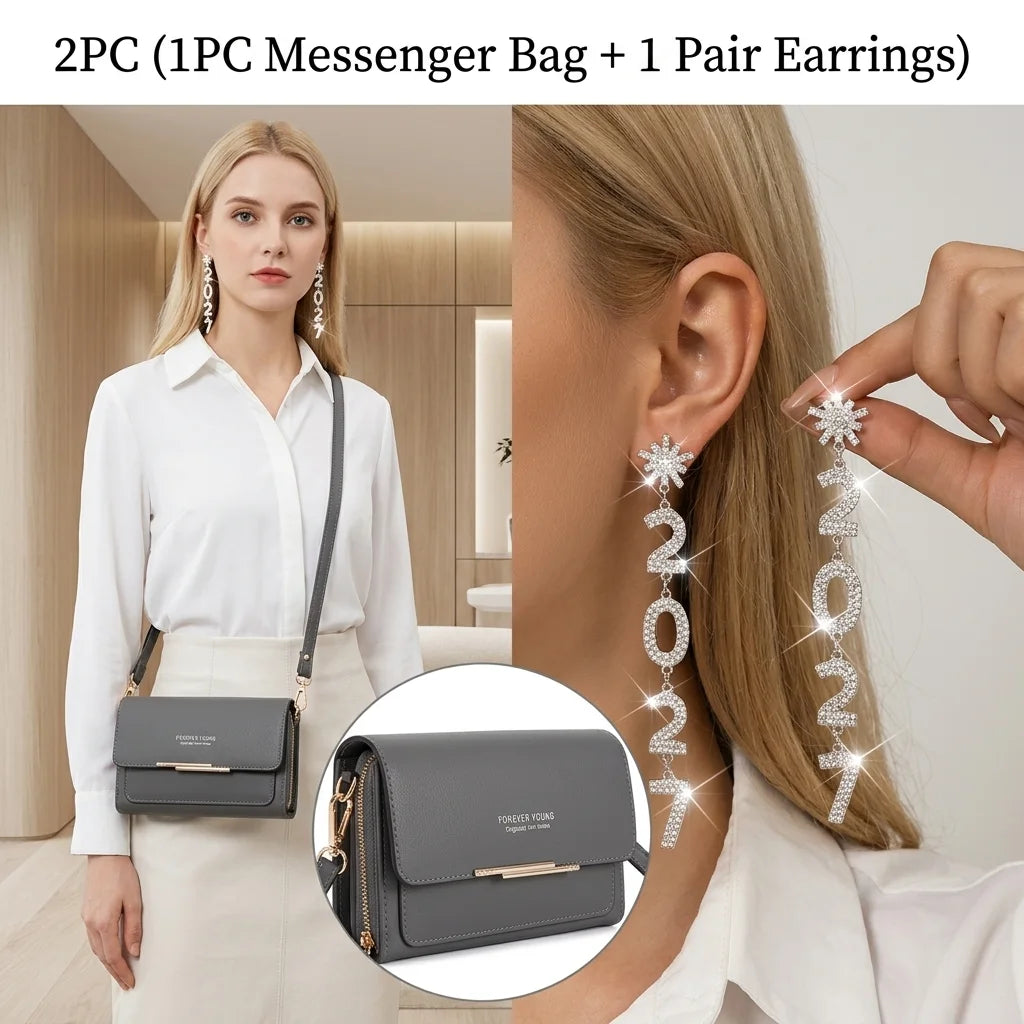 1 Pair Earrings or 2PC(1PC Messenger Bag+1 Pair Earrings )Women's Small Shoulder Crossbody Bag and Elegant Rhinestone 2027 Long Drop Earrings, Mobile Phone Card Wallet Bag,Casual Handbag for Party Birthday,Daily Use Holiday G