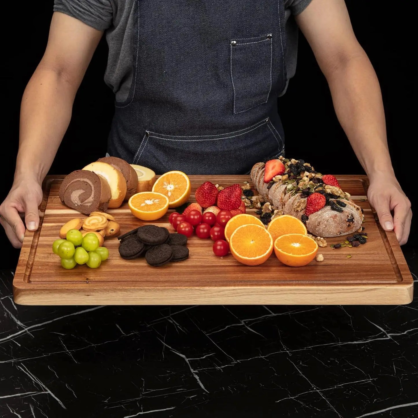 Extra Large Acacia Wood Cutting Board Thick Butcher Block Chopping Board with Side Handles for Meat Vegetables Fruit - Louie's Joint 