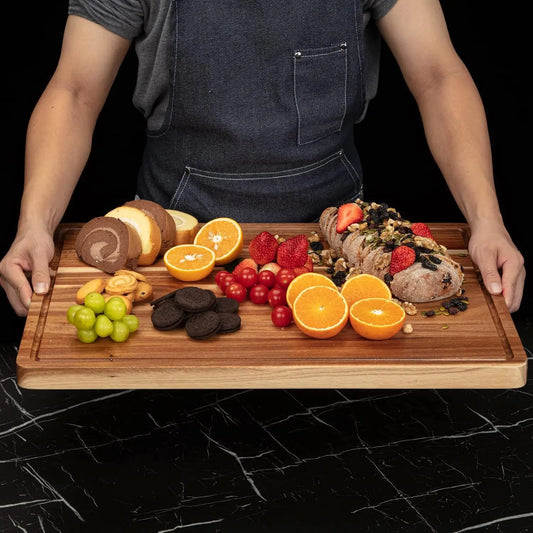 Extra Large Acacia Wood Cutting Board Thick Butcher Block Chopping Board with Side Handles for Meat Vegetables Fruit - Louie's Joint 