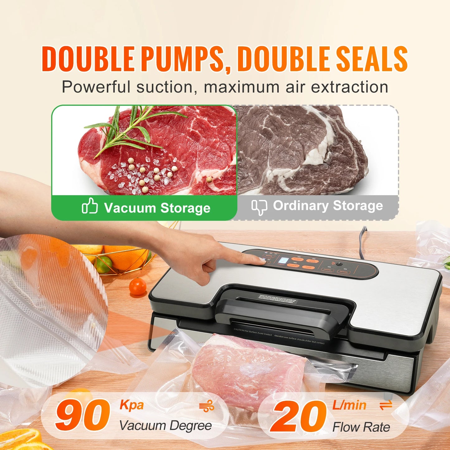 SucceBuy 90Kpa 130W Vacuum Sealer Food Packaging Machine with Free 10pcs Vacuum bags for Household Kitchen Vacuum Food Sealing - Louie's Joint 