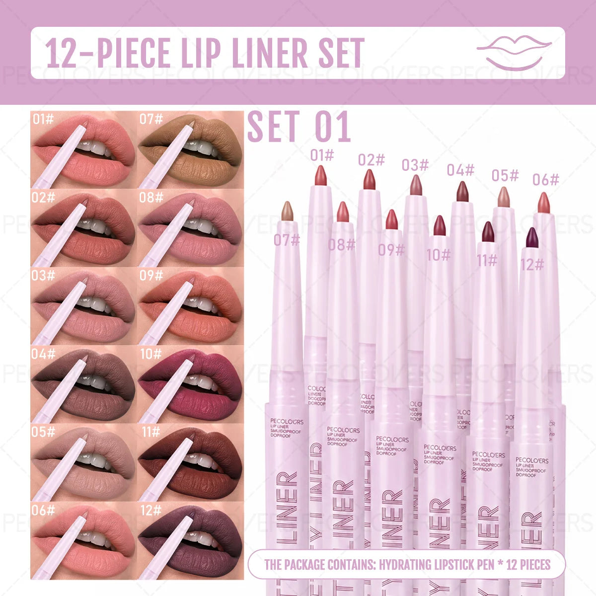 12PCS/SET Matte Lip Liner Set, Creamy Long-Wear Lip Pencil, 12 Rich Buildable Colors, Smooth Application, Ideal for Lipstick Base and Contouring, Travel-Friendly Lip Makeup Essentials