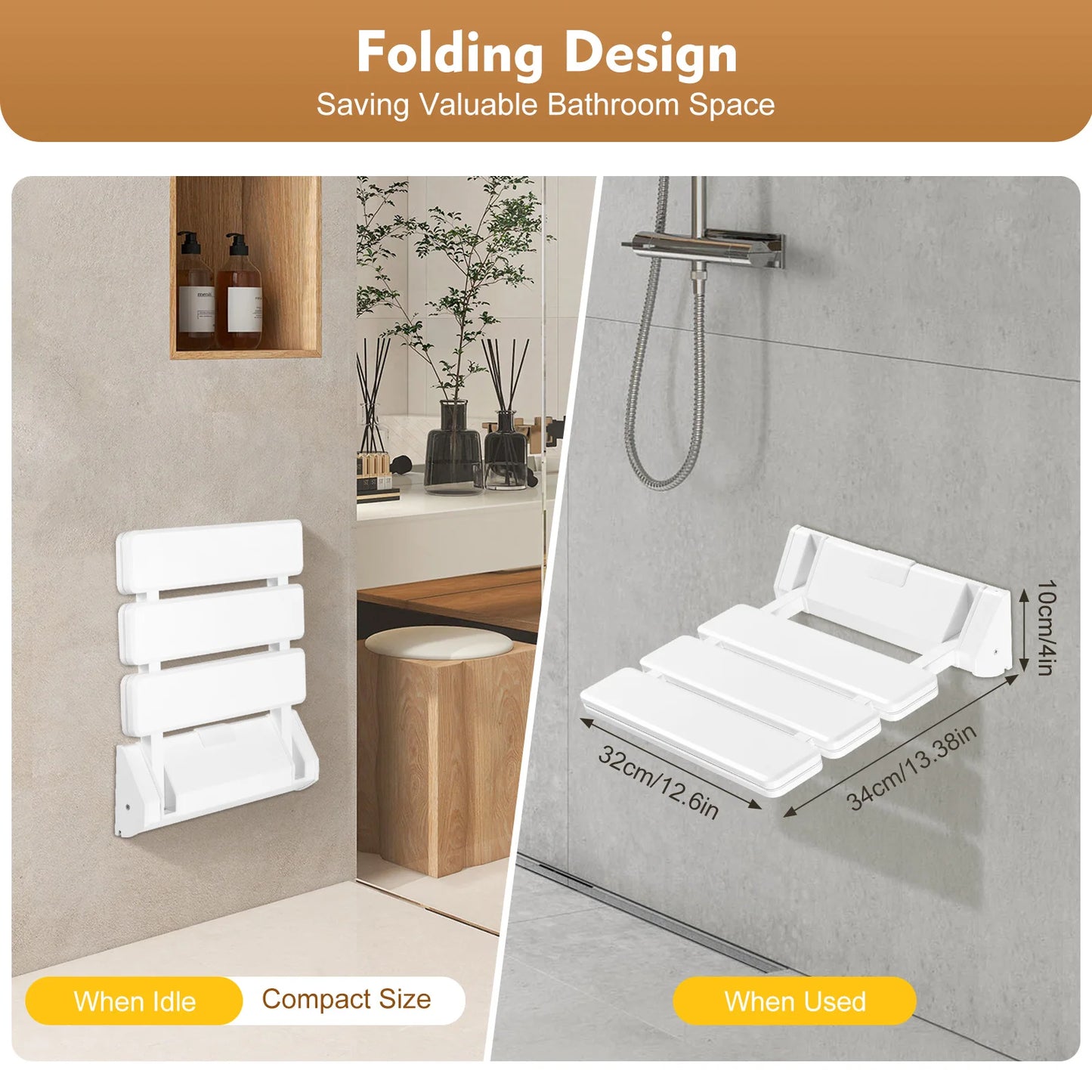 Wall Mounted Folding Shower Seat Non Slip Bathroom Stool