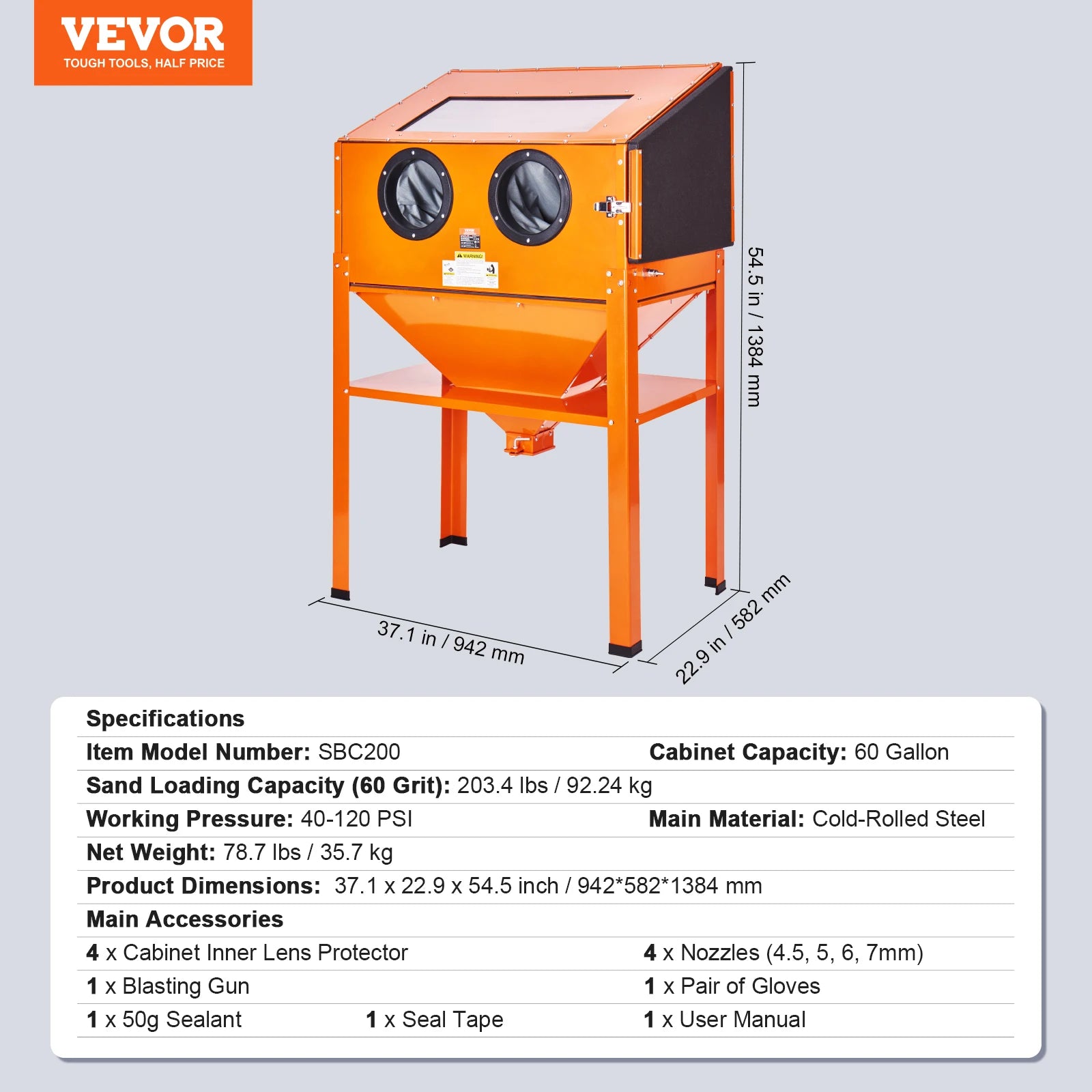 SucceBuy 25/40/60 Gallon Sandblasting Cabinet Portable Benchtop Sand Blaster with Blasting Gun Nozzles for Stain Rust Removal - Louie's Joint 