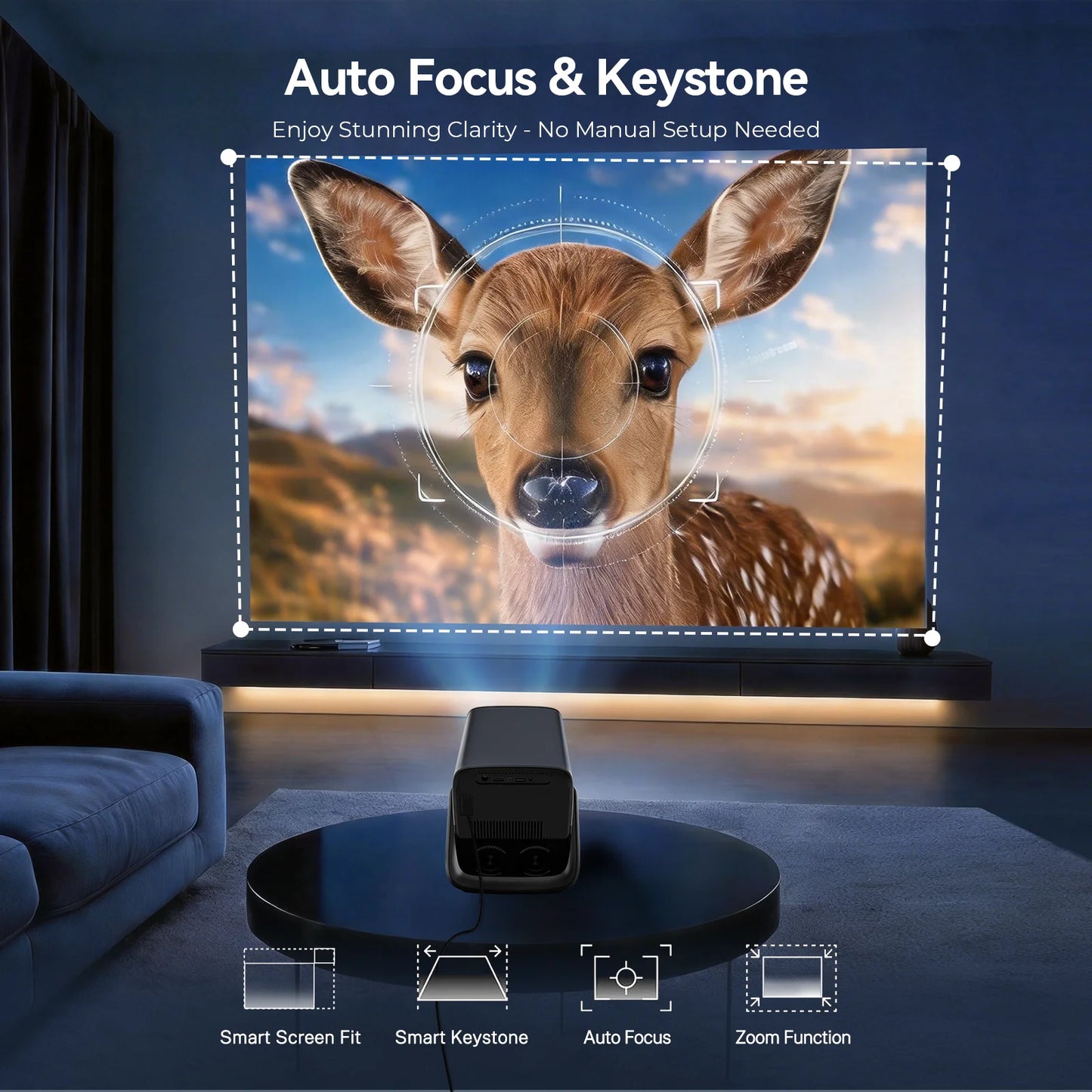X5AR 8K Support Projector Native 1080P, Android 14 5G WiFi 6 BT5.4, Smart Auto Keystone Portable for Home Theater & Camping