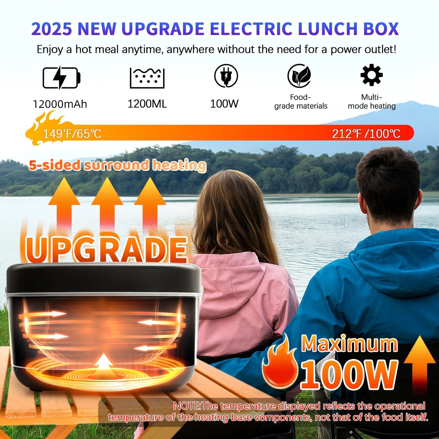 12000mAh Wireless Lunch Box With Five Sided Heating Temperature Control