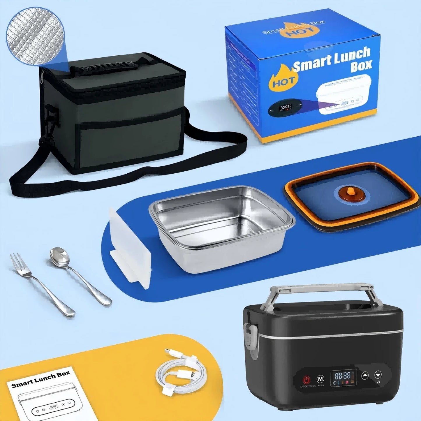 12000mAh Wireless Lunch Box With Five Sided Heating Temperature Control