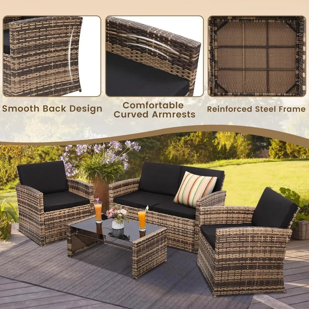 Outdoor Wicker Patio Conversation Set With Sofa And Table