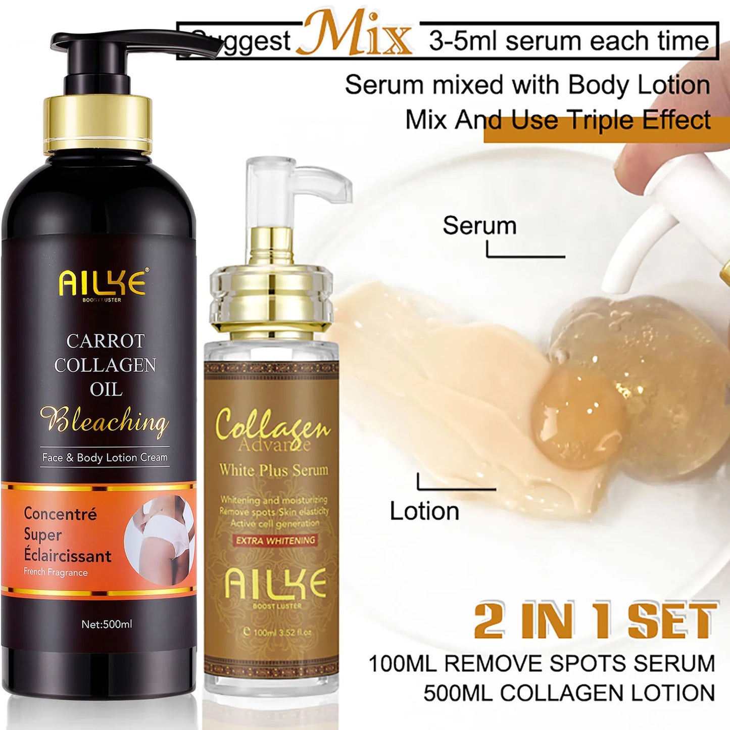 AILKE Skin Whitening Face Serum, Reduce Spots, Moisturizing, Even Skin Tone, With Organic Collagen, Skin Lightening Body Serum - Louie's Joint 