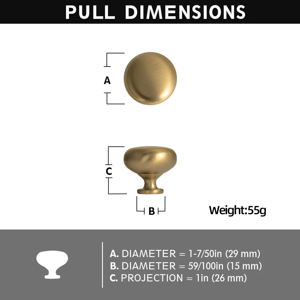 Set of 6 Elegant Antique Brass Cabinet Knobs - Classic Round Kitchen Hardware, Vintage Drawer Pulls Sleek Retro Dresser Handles