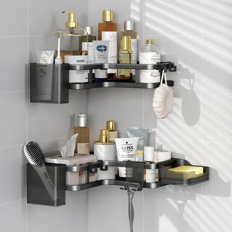 Stainless Steel Corner Shelf Dual Layer No Drilling Wall Mounted Organizer