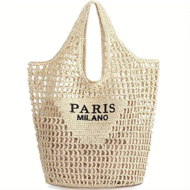 Summer Straw Beach Bag New Woven Bag Straw Mesh Tote Bag Foldable Large Capacity Womens Crossbody Shoulder Bag Purse for Holiday - Louie's Joint 
