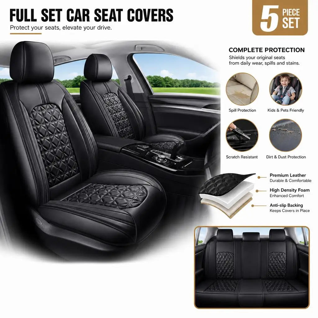 Premium Interior Car Seat Cover Set For Chevrolet 5 Seat PU Leather Front Rear Cushion Protector Full Coverage Accessories