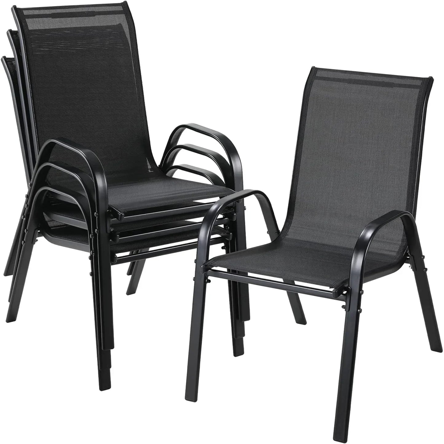 4PCS Garden Chairs Steel-iron+Teslin Fabric Folding High Back Balcony Chair Camping Chair Outdoor Seating Group Load 150kg Black - Louie's Joint 