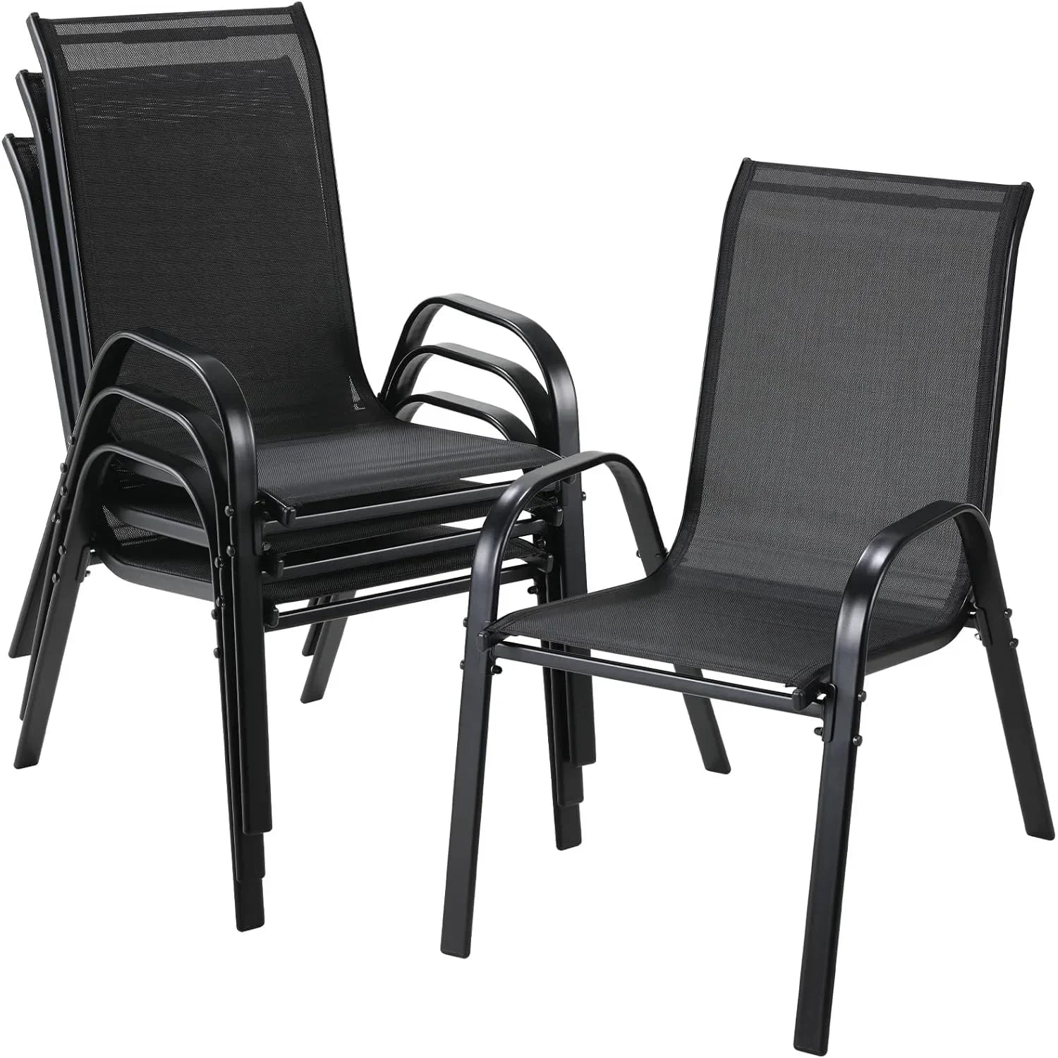 4PCS Garden Chairs Steel-iron+Teslin Fabric Folding High Back Balcony Chair Camping Chair Outdoor Seating Group Load 150kg Black - Louie's Joint 