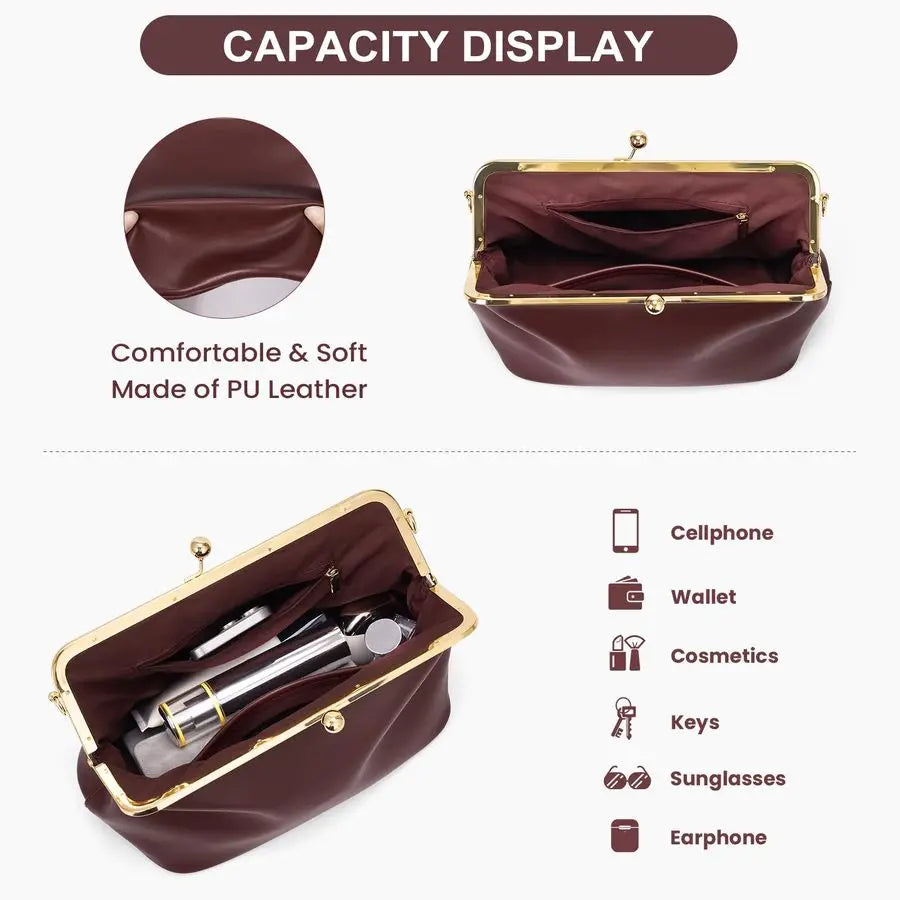 PU Crossbody Bag Clasp Messenger Tote Purse For Everyday Use