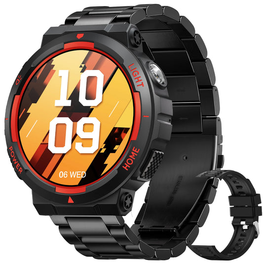 EIGIIS Smart Watches for Men with LED Flashlight 1.53" HD with 100+ Sport Modes Health/Sleep Monitor and 3ATM Waterproof Watche