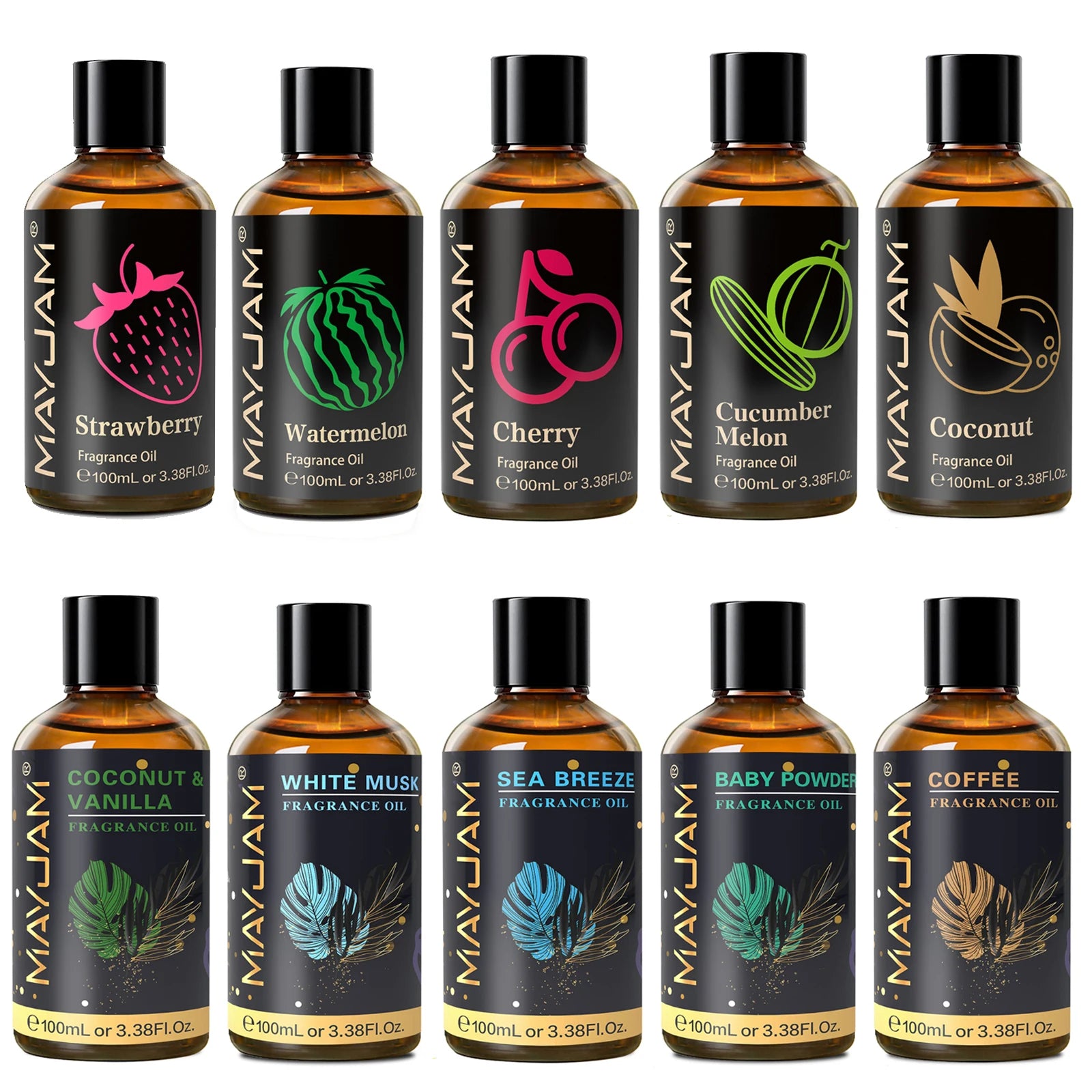 MAYJAM 100ml Fragrance Oil Coconut & Vanilla White Musk Sea Breeze Baby Powder Dragons Blood Sweet Tobacco Freesia for Aromatherapy Diffuser Humidifier Burner, Strawberry Watermelon Cherry Coconut Cranberry Fruit Essential Oi - Louie's Joint 