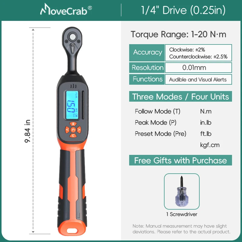 MoveCrab Digital Torque Wrench 1 To 340 Nm Preset Alerts